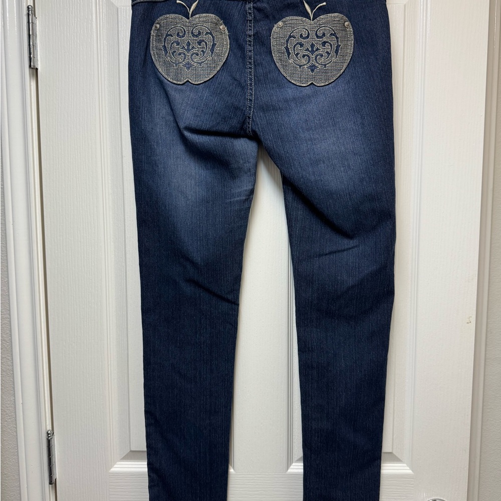 Apple Bottoms Blue Skinny Jeans with Decorative Design